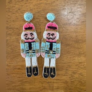 Beaded Nutcracker Earrings - Pink and Gold